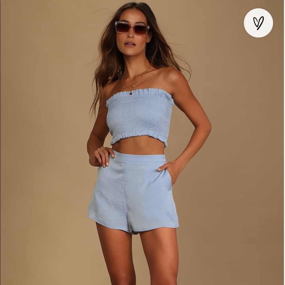Lulus Extra Love Dusty Blue Satin High-Waisted Shorts